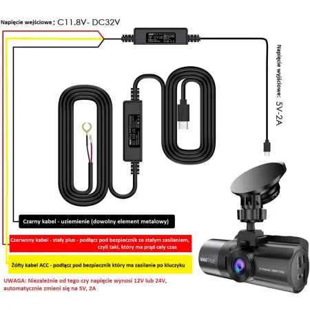Vantrue VP03 – adapter zasilania do trybu parkingowego kamer Vantrue